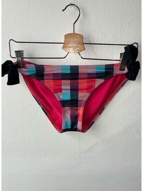 Roxy Plaid Tie-Side Bikini Bottom in Pink & Teal